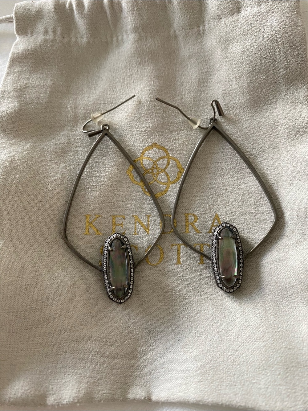 Kendra Scott Silver Iridescent Abalone Oval Drop Earrings